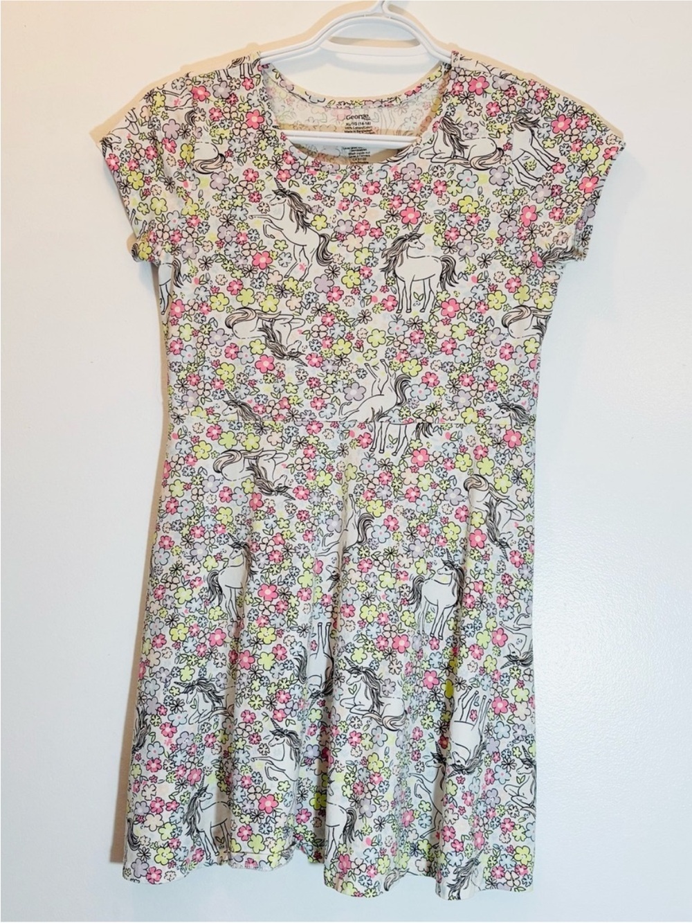 3/10$ George Girls Unicorn Floral Skater Sundress Size XL 14-16 Summer All Over - Picture 2 of 6